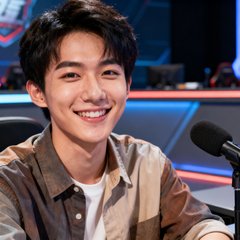 知名电竞解说员张明远的头像，一位穿着休闲衬衫的年轻男性，面带微笑，背景是解说台和麦克风